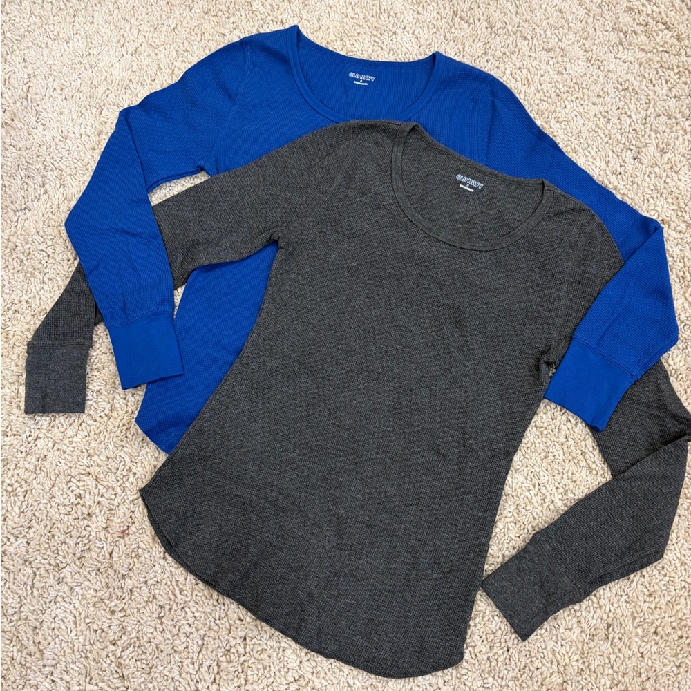 Set of 2 - Gap Women’s Long Sleeved Waffle Knit Tops Size S Gray and Blue